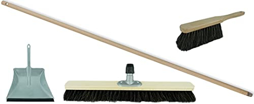 Novaliv Scopa con scopa da 50 cm, setole morbide di crine di cavallo, paletta con bordo in gomma