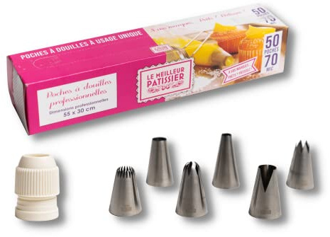 SIF Unis 908 Le Mejor Pastilero X France - Boquilla de acero inoxidable grande con 50 bolsillos desechables - utensilios de cocina - Accesorio para tartas - Accesorio para tartas - Diseño profesional