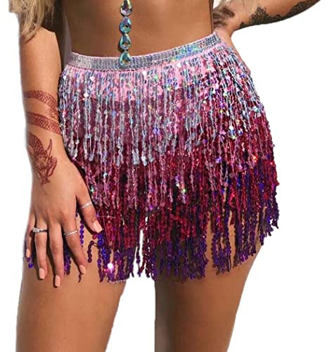 Zookey Pailletten Quasten Rock Rave Fransenrock Rock für Bauchtanz Hüftschal Festival Outfit für Frauen und Mädchen