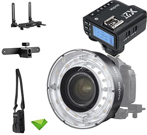 Godox R200 Makro-Ringblitzkopf für AD200 AD200 Pro mit Godox X2T-C-Auslöser 5800 ± 200 K 200 Ws mit Einstelllampe Makro-Blitzgerät für DSLR-Kameras für Porträt-, Makroaufnahmen, Fotografie usw