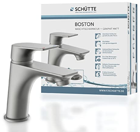 SCHÜTTE 33212 BOSTON Wasserhahn Bad Graphit matt, Waschtischarmatur, Mischbatterie Waschbecken grau, moderner Einhebelmischer mit Ablaufgarnitur, Waschbeckenarmatur für Ihr Badezimmer