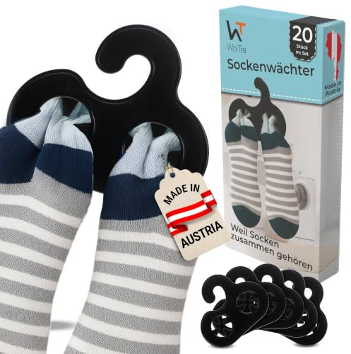 Sockenwächter - Sockenklammern für Waschmaschine und Trockner, Sockenclips | Sockenhalter & Sockentrockner | 20 Stück schwarz | Sockenaufhänger & Organizer gegen Sockenverlust, Socken Sortierhilfe