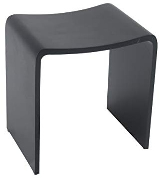 Four & More Badhocker Design Kunststein Spa 'Rom', Oberfläche:Schwarz Matt | Duschhocker Sitzhocker Duschstuhl Duschsitz Luxusbadhocker aus hochwertigem Solid Stone/Mineralguss / Kunststein