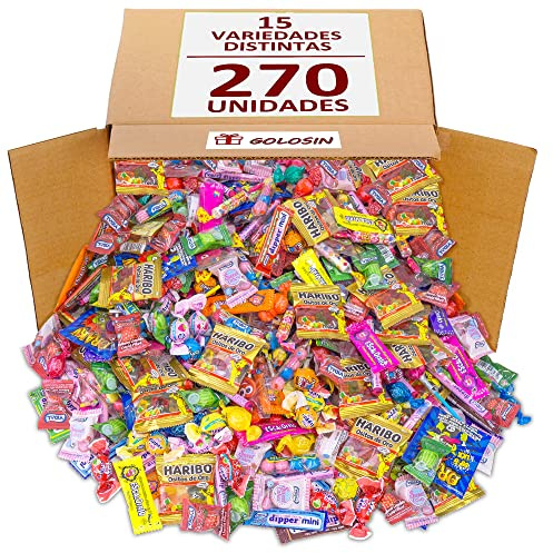 Caja de Chuches y Golosinas para Cumpleaños, Piñatas y Fiestas – MegaPack Magnum 270 Unidades para 18 Bolsas Surtidas, 15 Variedades, Selección Suprema GOLOSIN