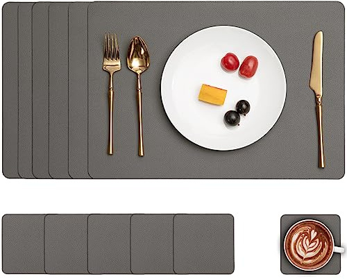 Myir JUN Tischsets abwaschbar doppelseitige Leder Platzsets abwaschbar | 6er Set Tischsets und Untersetzer Platzdeckchen abwaschbar rutschfest umkehrbar Tischsets Lederoptik Untersetzer Teller