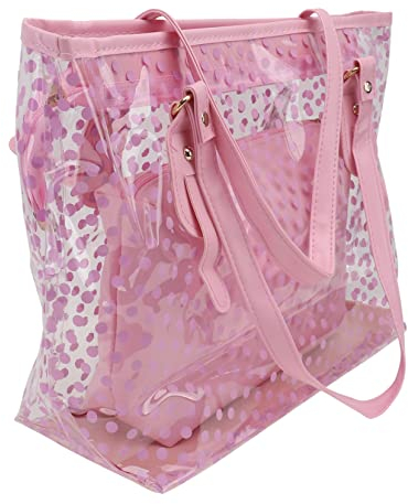 COLLBATH Transparente Schultertasche Damen Pu Leder Reißverschluss Leicht Mit Innentasche Leichte Strandtasche Rosa