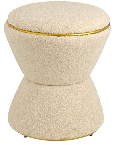 Baroni Home Pouf Repose-Pieds en Sherpa en Forme de Sablier, Tabouret Rembourré Résistant pour Chambre à Coucher et Salon, Pouf Confortable et Polyvalent, 37x37x43 cm, Beige