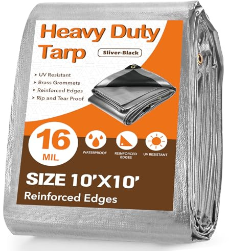 Pattiumo Tarp Waterproof 10 X 10 FT 16 Mil Heavy Duty Tarp Multipurpose Tarps Heavy Duty Waterproof Protective Cover UV All Weather Resistant for Shelter Camping, Green/Brown