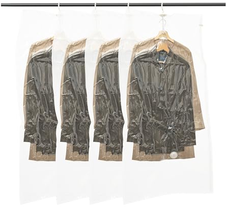 GIEGIA Sacchi Sottovuoto Extra Grandi per Vestiti da Appendere 145x70, Confezione da 4 Sacchetti Sottovuoto Vestiti, Cappotti, Giacche, Piumini, Salvaspazio e Riutilizzabili