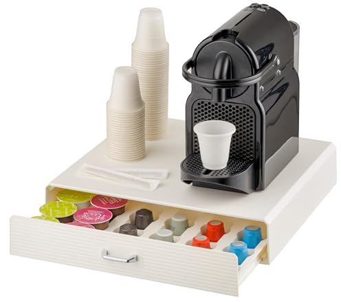 Baroni Home Cassetto porta cialde caffè, Organizer Porta Capsule Universale, capacità 30 capsule, Design Compatto in Plastica Resistente, 1 Cassetto, 34X6X34 cm, Bianco