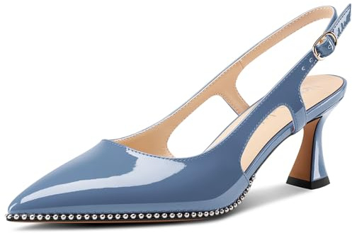 NobleOnly Femmes Fermé Pointu Bout Mi Kitten Talon Heel Slingback Escarpins Boucle Dress Décontracté Slip-on Chaussures 6.5 CM Heels