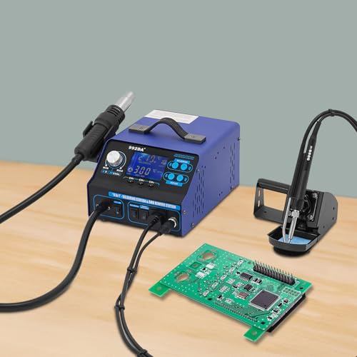 Heißluft Lötstation Lötstationen Set Mit Saugrauchfunktion,992DA+ 4 in 1 LCD Digital Rework Lötstation,Entlötstation Soldering Station