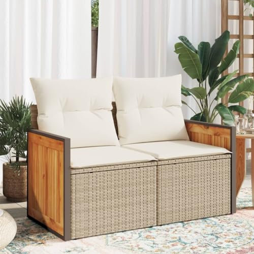 Juroupi Gartensofa mit Kissen 2-Sitzer GartenmöBel Terrassensofa Outdoor Sofa Balkon Outdoor Couch Loungesofa Outdoor Beige Poly Rattan - 366084