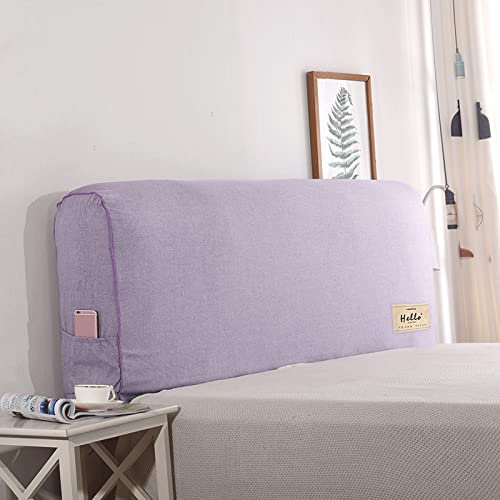 Generisch Bett kopfteil bezug Hochwertiger Bettkopfteilbezug weicher Stretch-Bettkopfteilbezug aus Baumwollleinen Holz/Leder dekorativer Bezug für Einzel- und DoppelbettkopfteilePurple-120×60cm