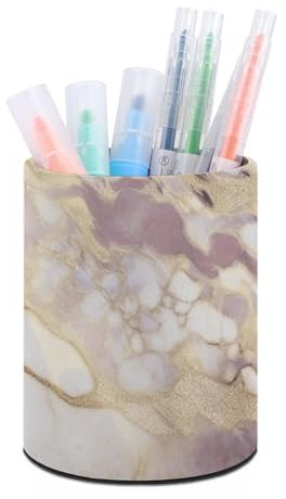 NQLYUT Stifthalter, Becher, Leder, Marmor, Make-up-Pinselhalter, Stiftbecher, Schreibtischzubehör, Stift-Organizer, Stift-Becherhalter für Schreibtisch, Schreibwaren-Organizer