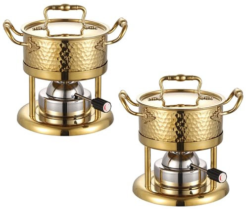 KELUNIS Small Hot Pot Hot Pot Inflatable Gas Stove, Buffet Servers And Warmers Set, Portable Stainless Steel Stove for Parties Restaurant Camping, 2 Pack,Gold