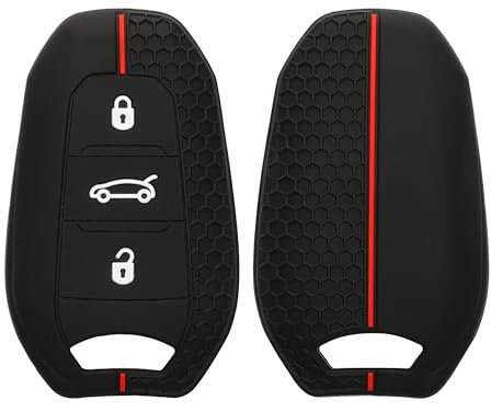 kwmobile Autoschlüssel Schutzhülle kompatibel mit Peugeot Citroen 3-Tasten Smartkey Autoschlüssel (nur Keyless Go) Hülle - Schlüsselhülle aus Silikon - in Schwarz Rot