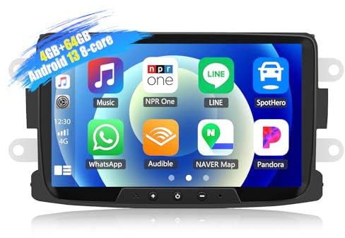 SIXWIN 4+64G Android 13 Autoradio pour Renault Dacia Duster Sandero Logan Dokker avec Carplay Android Auto DSP, 1280 * 720,9 Pouces unité de tête stéréo Voiture avec GPS WiFi BT USB FM RDS Radio