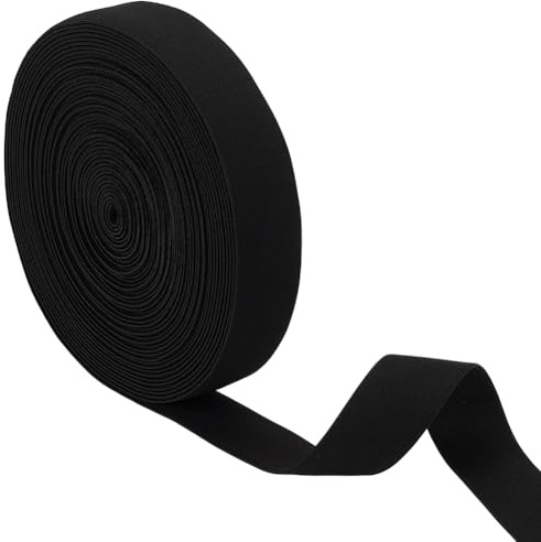 BENECREAT 11m Black Plush Elastic Band, 25mm Wide Polyester Flat Elastic Band Comfortable Sewing Elastic for DIY Sewing Project Garment Sewing Accessories