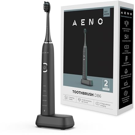 AENO DB6 Sonic Elektrische Zahnbürste – 5 Modi, 40-Tage-Akku, kabelloses Aufladen, Premium-Borsten, Bürstenkopf-Erinnerung, 46.000 Vibrationen/Min.