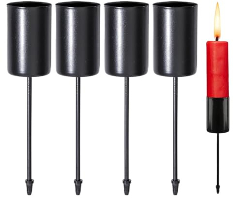 WUSJCOF 4 Pezzi Portacandele Vintage Nero Metallo per Avvento Natalizio Candele a Stelo con Chiodi (Nero)