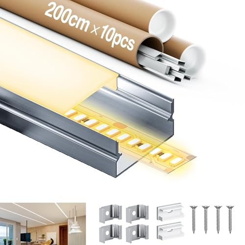 LED Aluminium Profil 1m×6 Stück (Insgesamt 6Meter) Set Schiene Leiste Aluprofil LED Streifen Kanal Diffusor Abdeckung Milchig Unterputz Weiß Alu Profil für Band Streifen Schiene Einbau Innen Außen