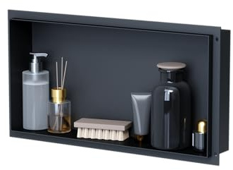 VILSTEIN Wandnische Dusche 30x60 cm [ROSTFREI] - Randlose Nische - Wandnische Schwarz - Einbauregal für Dusche im Unterputz - Duschnische aus Edelstahl - Versenkte Duschnische für das Badezimmer