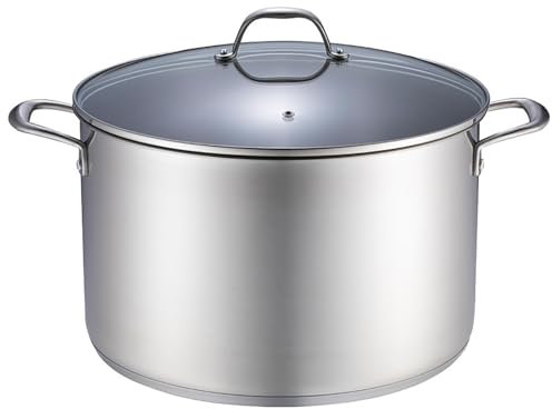ASerZenith Olla Grande de Acero Inoxidable 304 con Tapa de Vidrio, Olla Comercial Resistente para Estufas de Gas, inducción y eléctricas
