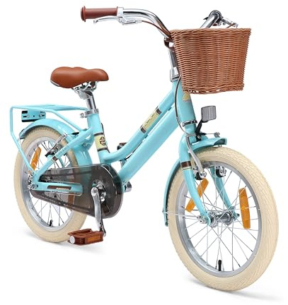 BIKESTAR Alu Kinderfahrrad ab 4 Jahre | 16 Zoll City Retro Bike mit Korb und V-Bremse, Hollandrad | Blau | Risikofrei Testen