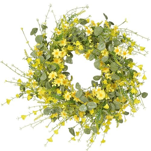 18inch/45cm Spring Wreath, Dried Flower & Plastic Artificial Wreath for Front Door, Colorful Wildflower Spring Summer Door Wreath for Home Decor, Wedding, Party, Easy to Hang (B5 (45cm/18in))