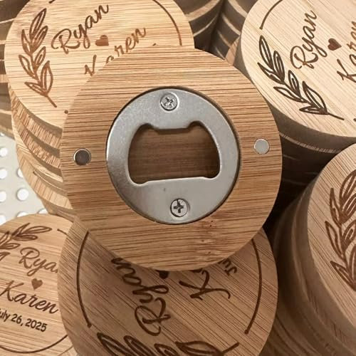 Apribottiglie Rotondo Rustico Personalizzato In Legno For Gli Sposi, Magnete For Frigorifero Personalizzato, Data Incisa, Nomi, Regalo For Eventi(10pcs)