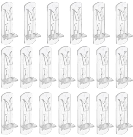 PATIKIL Locking Shelf Support Pegs, 20 Pcs Plastic Cabinet Shelf Pins Clear Self-Locking Shelf Bracket Clips for 6mm Diameter Peg Hole 3/4 Inch (20mm) Thick Shelf