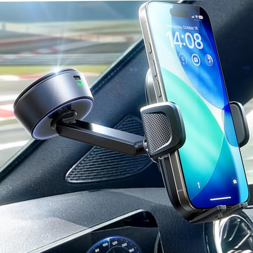 LISEN Car Phone Holder, [Full-Self] Electronic Suction Cup Phone Holder Mount for Car, [95+LBS Suction & 360° Rotation] Mobile Phone Mount for Galaxy S25 Ultra, iPhone 16 Pro Max, 4.0''-7.6'' Mobile