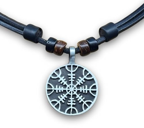 HANA LIMA Halskette Wikinger Kompass Vegvisir Lederhalskette Lederkette Herren Damen