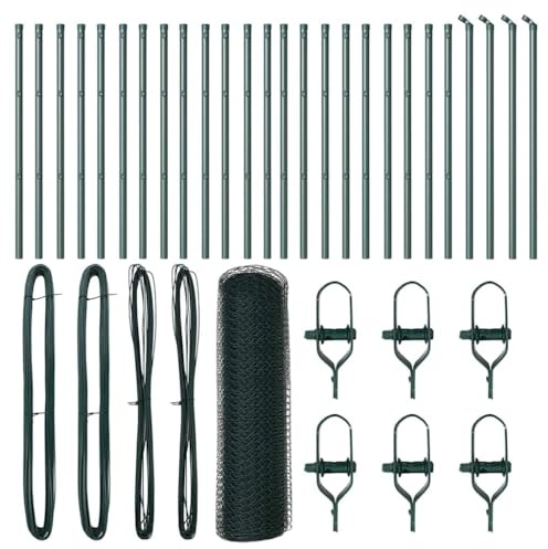 vidaXL Sechseckzaun Grün 0,4 x 50 m aus Stahl | Pulverbeschichtet, einfache Montage, robuste Gartenbegrenzung, Terrassenpanel, Sicherheitszaun, Sichtschutz für den Hinterhof