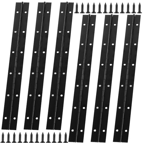 MUXHEL 6PCS Black Piano Hinge 12inch/300mm Heavy Duty Piano Hinges with Screws Stainless Steel Continuous Hinge with Holes for Piano Cabinet Door Window