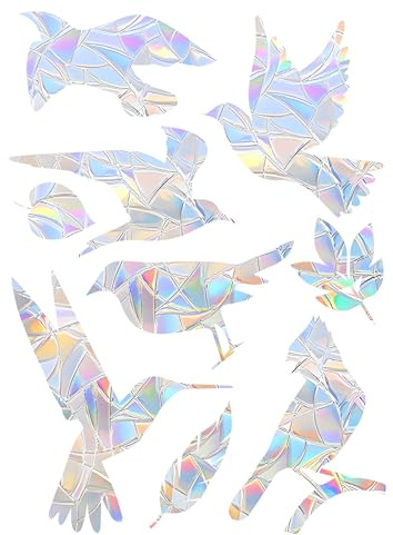 Flomiara 2PCS Anti-Collision Window Stickers, PVC Self-Adhesive Parrot Window Clings, Rainbow Sticker, Little Bird Prism Suncatcher Stickers, Prevent Birds People from Hitting Glass