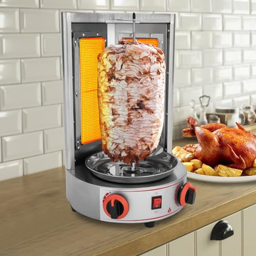 DSYOGX Macchina per shawarma a gas, 4,3 KW, griglia verticale, griglia elettrica da tavolo, girevole a 360°, 220 V, 50 Hz