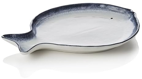 6x Fischteller Set, weiß blau, 35 x 26 x 3 cm, Porzellan