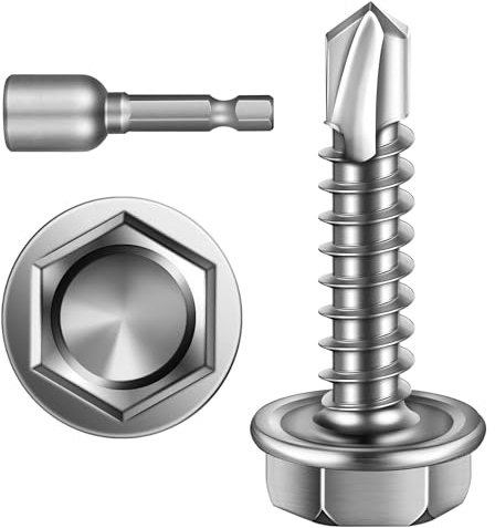 Wavanta Self Tapping Screws, 4.2 x 19mm Hex Washer Head Self Drilling Screws, 410 Stainless Steel Metal Screws, TEK Screws, Pack of 50
