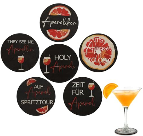 Lvjkes 6 Pezzi Sottobicchieri legno, 10 x 10cm Sottobicchieri sughero, Tovagliette di legno stampate in arancione, Sottobicchiere lavabili, Per cucina, casa e tavolo da pranzo