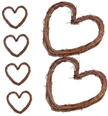 ABOOFAN 6pcs Heart Shaped Rattan Wreaths Natural Vine Craft Rings for DIY Garland Making Rustic Grapevine Frames for Party Seasonal Home Decorations Easy to Hang Doors and Walls