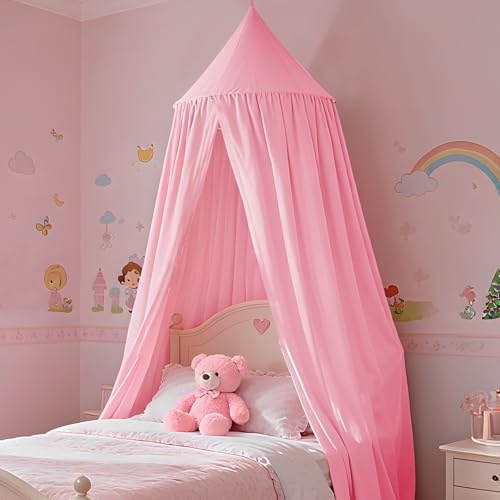 gesxo Baldacchino per cameretta dei bambini, a baldacchino, da appendere, rotonda, zanzariera, per letto a baldacchino, decorazione per ragazze e ragazzi (rosa)