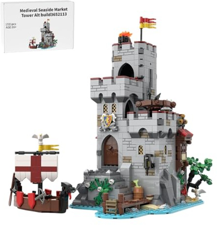 BlocteckToy Mittelalterliche MOC, 1321 Teile DIY eine Architektur am Meer Vintage Klemmbausteine Set, Wohnraumdekoration Sammlerstück Geschenk für Erwachsene, MOC-206932