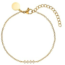 Purelei Glow Armband – filigranes Design mit vier Zirkonia, wasserfest & verstellbar – Edelstahl, 14K vergoldet, 18K rosévergoldet oder silberfarben