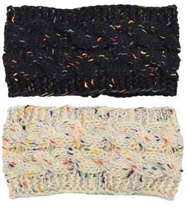 ZORVYN Bandeau Femme Hiver, 2 Pièces, Doublure Polaire, Tricot Cache Oreille, Élasticité Peluche, Mode pour Femmes, Bandeau Large et Turban, Foulard
