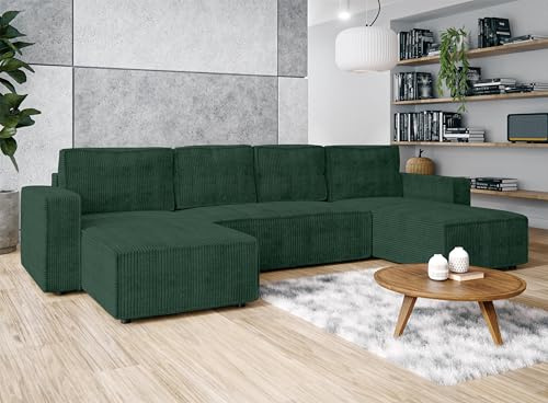 AXLIVING Aydin U Sofa Wohnlandschaft mit Schlaffunktion U Form Grün