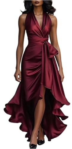 Vestidos De Fiesta Mujer Elegantes - Vestidos Elegantes Mujer Elegante Manga Larga Vestido Noche Entallado Largo Casual Dress Ajustado Sexy Cena Empresa Primavera Otoño Ropa Vino L