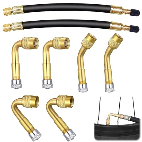 8 PCS adaptateur de valve de pneu en cuivre valve coudée moto rallonge de valve de pneu adaptateur 45 90 135 degrés 2 extensions flexibles 180mm rallonge gonflage pneu durable pour voiture moto vélo