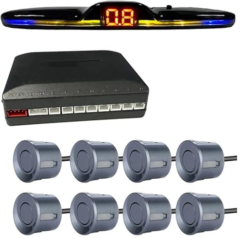 Radar Parking Sensor Backlight Park LED Display System Backup Monitor Detector Assistant 4/6/8 Radar Sensor(Gray,8 sensors)